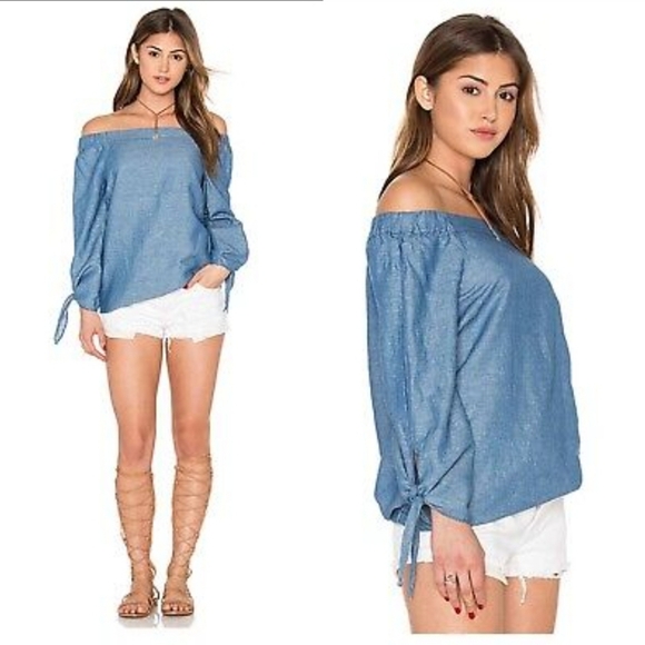 Free People "Show Some Shoulder" Chambray Top - Picture 4 of 7